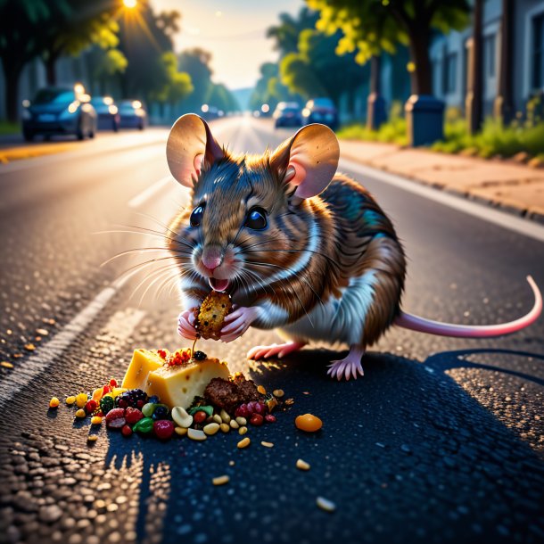 Imagem de um comer de um rato na estrada