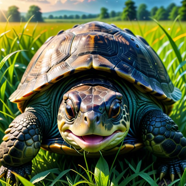 Foto de un llanto de una tortuga en el prado