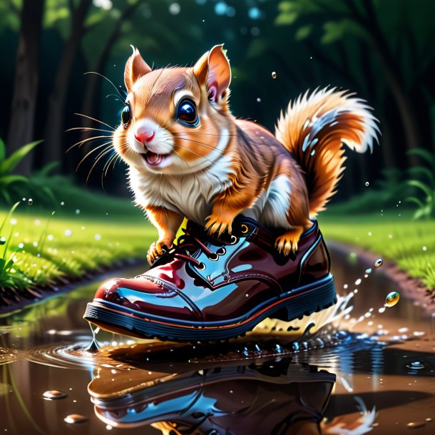 Drawing of a flying squirrel in a shoes in the puddle