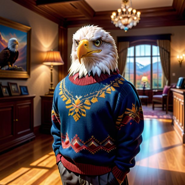 Picture of a eagle in a sweater in the house