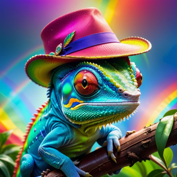 Image of a chameleon in a hat on the rainbow