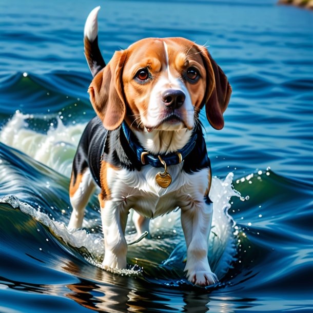 Photo d'une beagle dans un jean dans l'eau