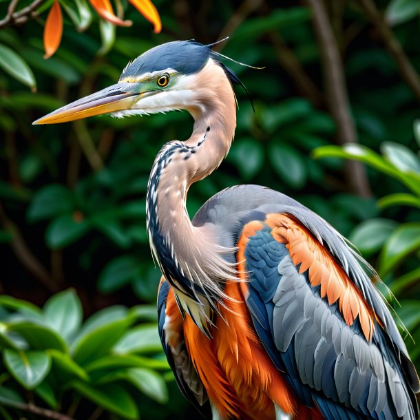 Imagem de uma garça em um suéter laranja