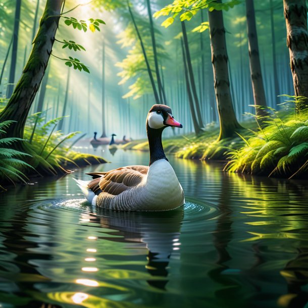 Picture of a swimming of a goose in the forest