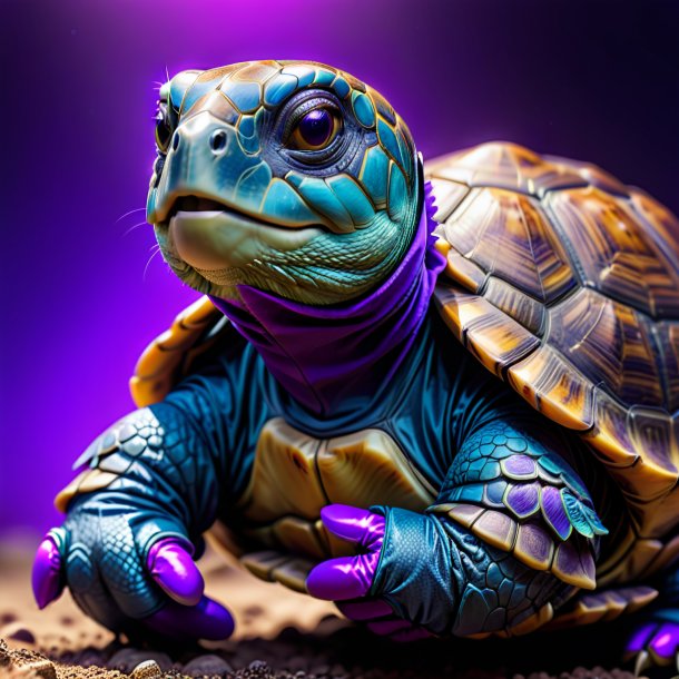 Picture of a tortoise in a purple gloves