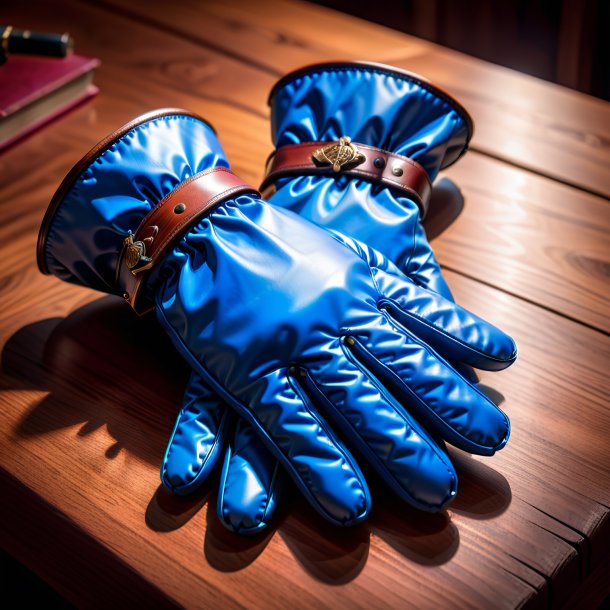 Drawing of a blue gloves from wood