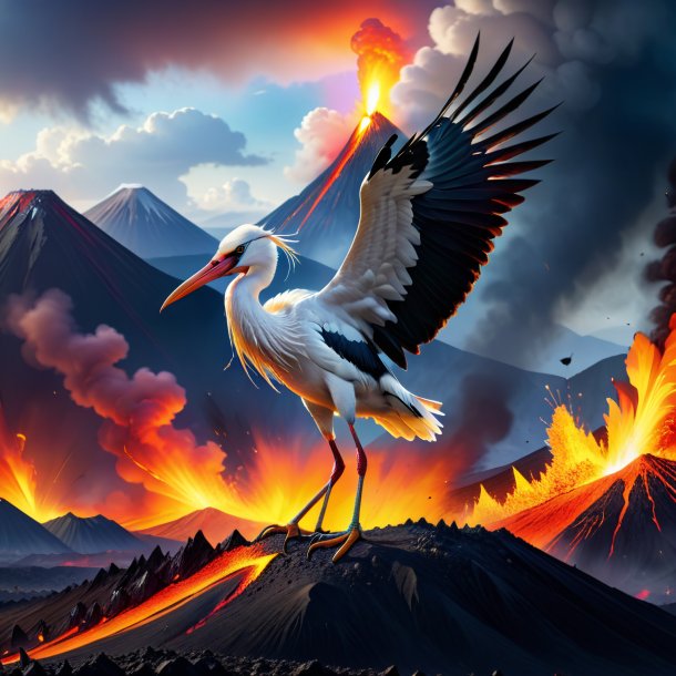 Pic d'une colère d'une cigogne dans le volcan