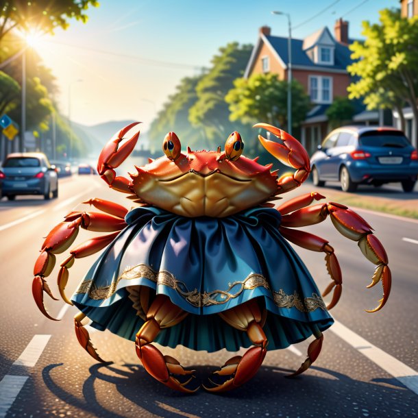 Illustration of a crab in a skirt on the road