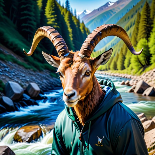 Foto de un íbex en una sudadera con capucha en el río