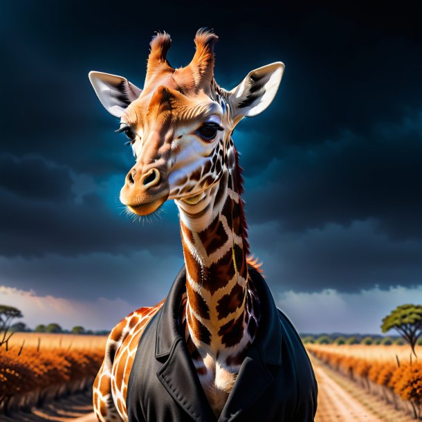 Foto de uma girafa em um casaco preto