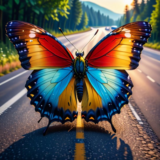 Pic of a butterfly in a jacket on the road