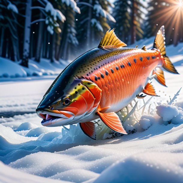 Photo of a playing of a salmon in the snow