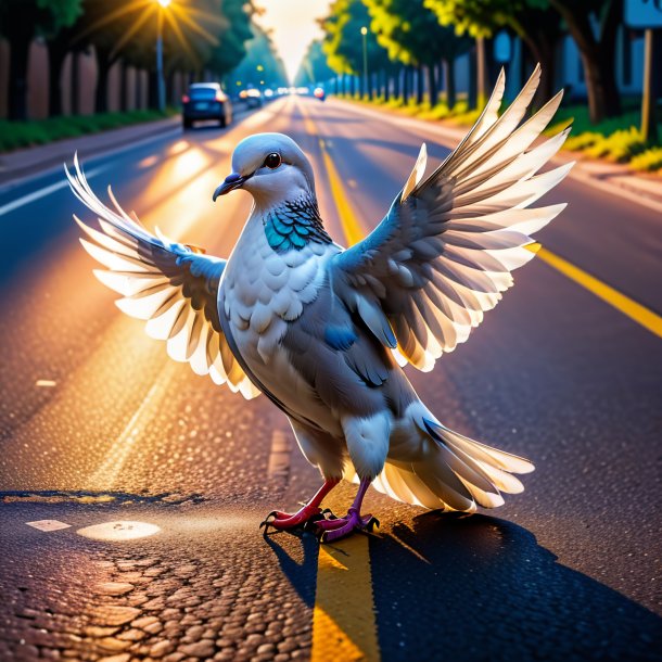 Picture of a playing of a dove on the road