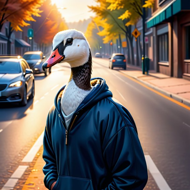 Drawing of a goose in a hoodie on the road