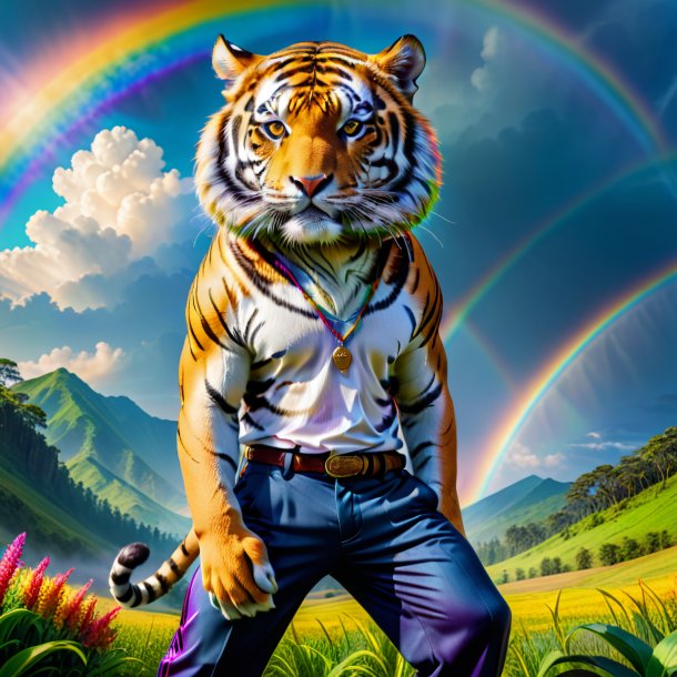 Pic of a tiger in a trousers on the rainbow