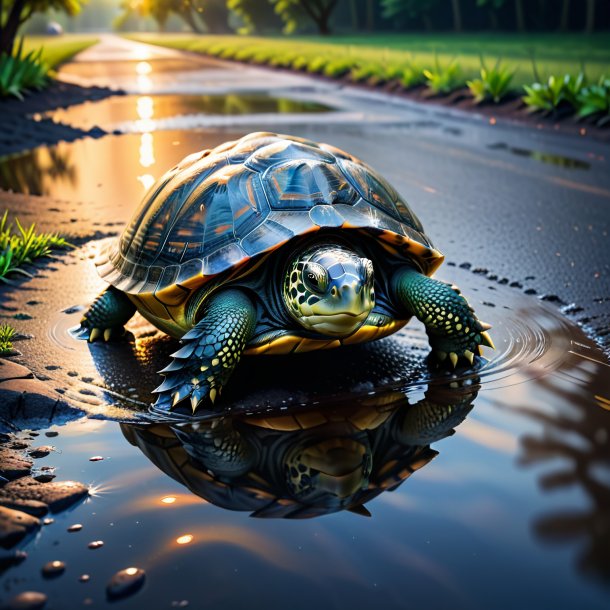 Foto de un baile de una tortuga en el charco