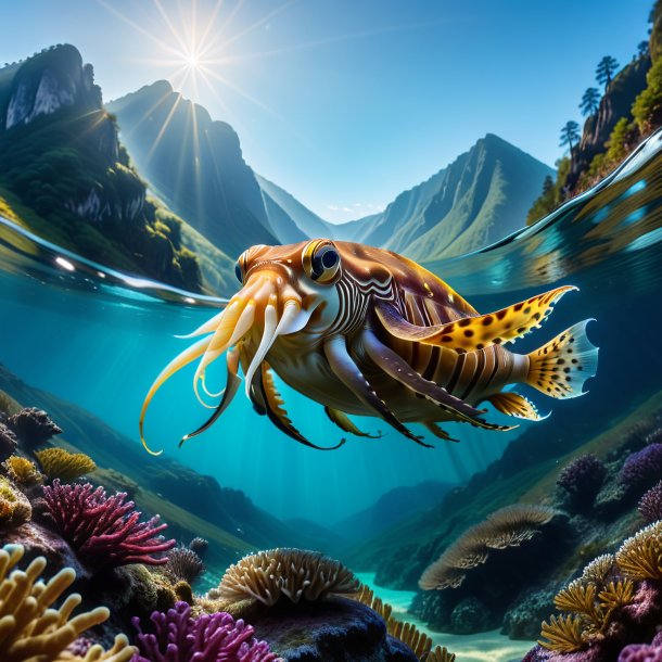 Pic of a swimming of a cuttlefish in the mountains