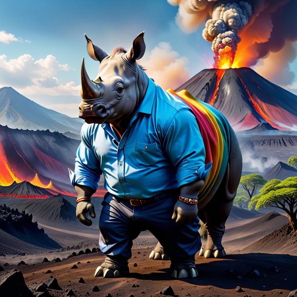 Picture of a rhinoceros in a trousers in the volcano