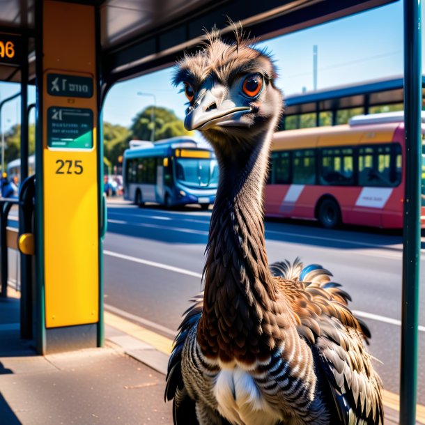 Pic de uma emu em um cinto no ponto de ônibus