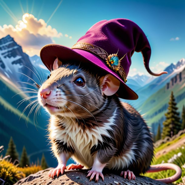 Pic of a rat in a hat in the mountains