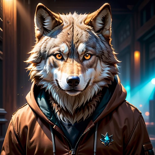 Image of a wolf in a brown hoodie