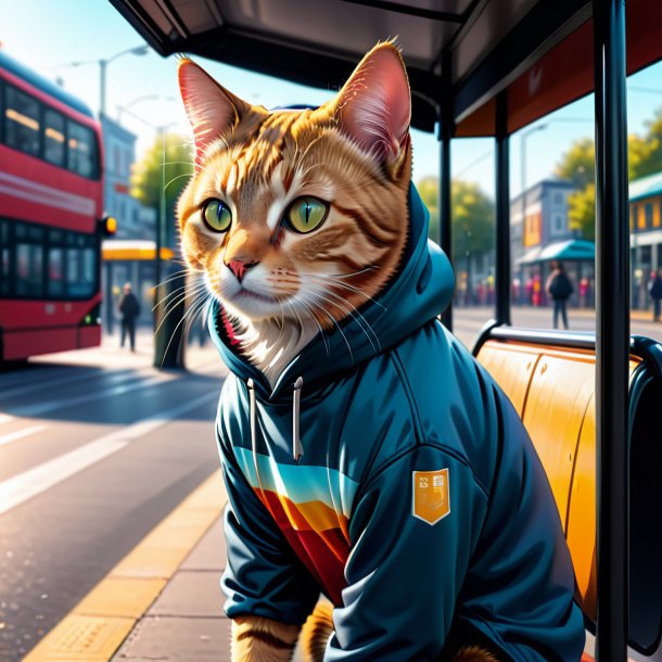 Dessin d'un chat dans une capuche sur l'arrêt de bus