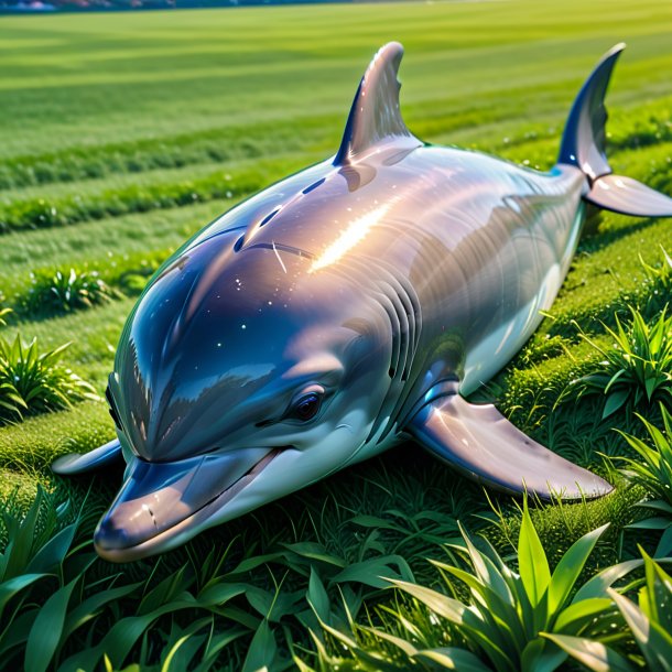 Picture of a resting of a dolphin on the field