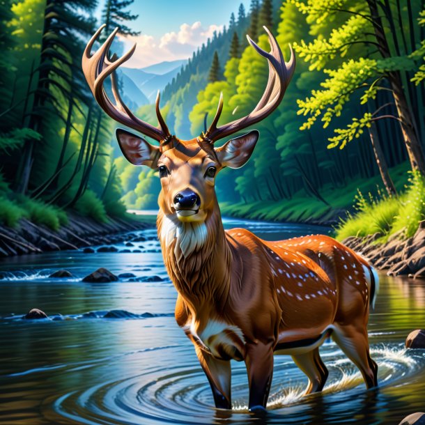 Image d'un cerf dans une ceinture dans la rivière