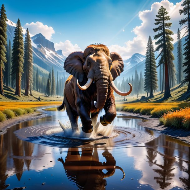 Pic of a jumping of a mammoth in the puddle