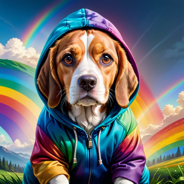 Illustration of a beagle in a hoodie on the rainbow