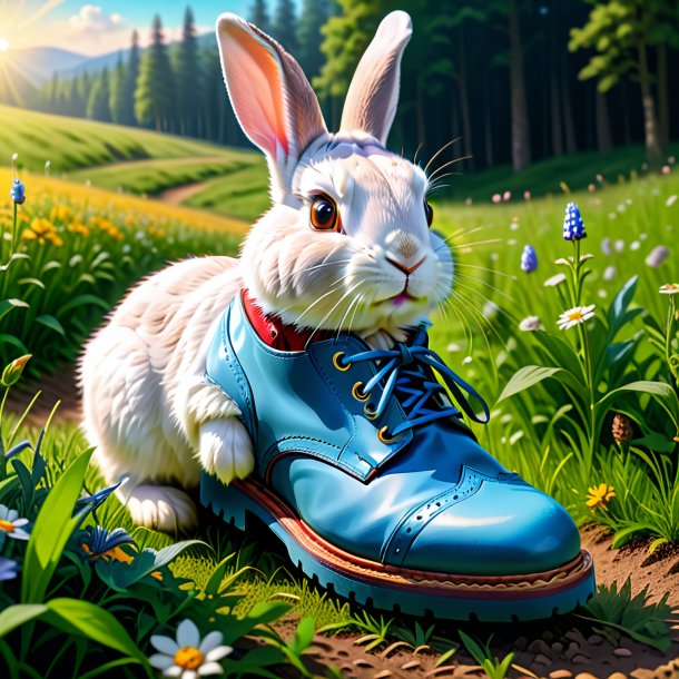 Pic d'un lapin dans une chaussure dans la prairie