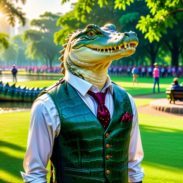 Photo d'un crocodile dans un gilet dans le parc