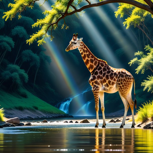 Picture of a giraffe in a belt in the river