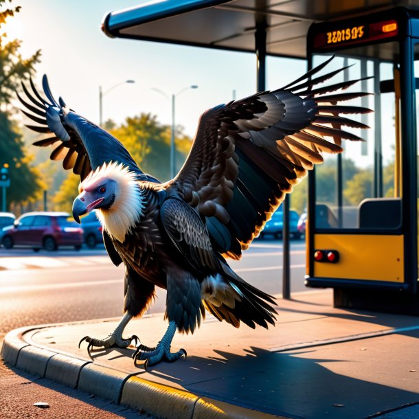 Foto de una jugada de un buitre en la parada de autobús