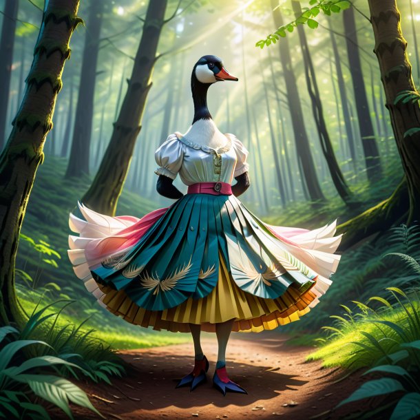 Drawing of a goose in a skirt in the forest