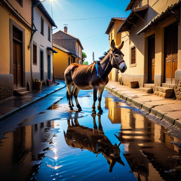 Uma foto de uma espera de um burro na poça