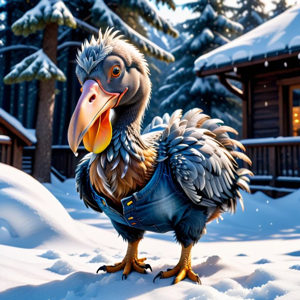 Foto de un dodo en un jeans en la nieve