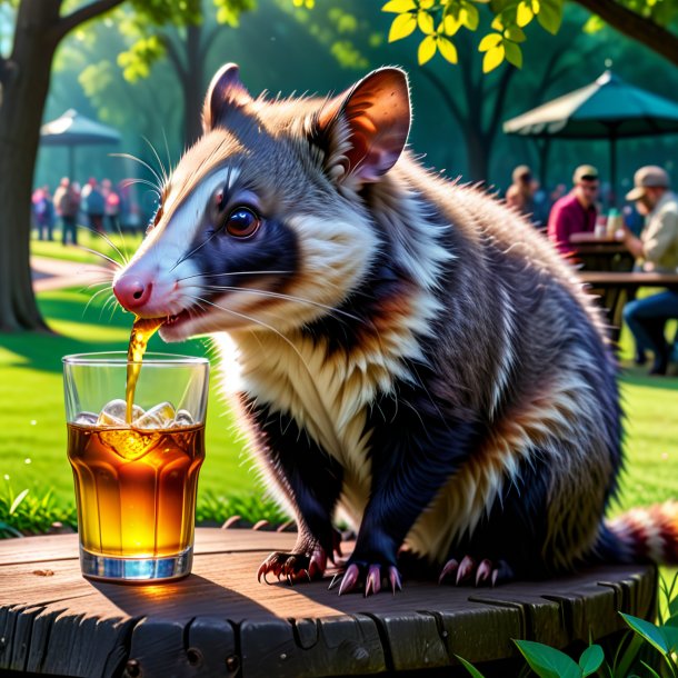 Foto de un trago de una zarigüeya en el parque