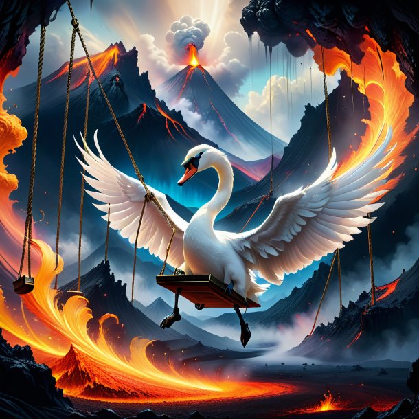 Image of a swinging on a swing of a swan in the volcano