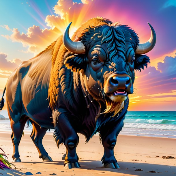 Picture of a crying of a buffalo on the beach