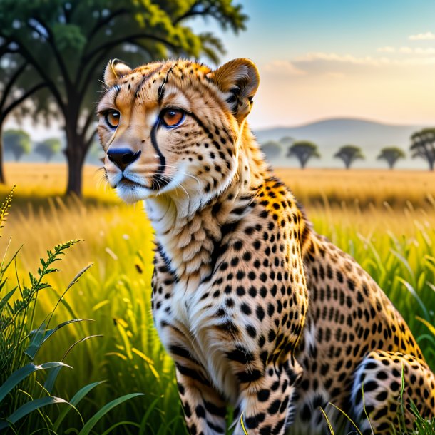 Photo d'une attente d'un guépard dans la prairie