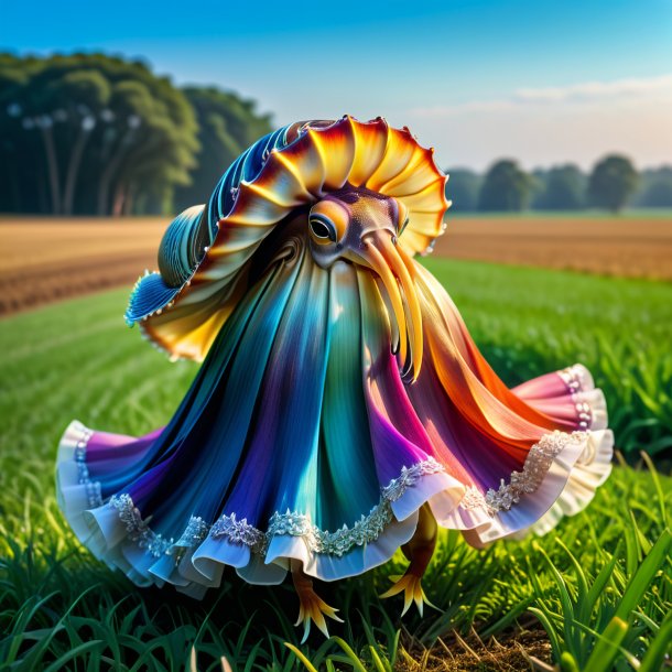 Photo of a cuttlefish in a skirt on the field