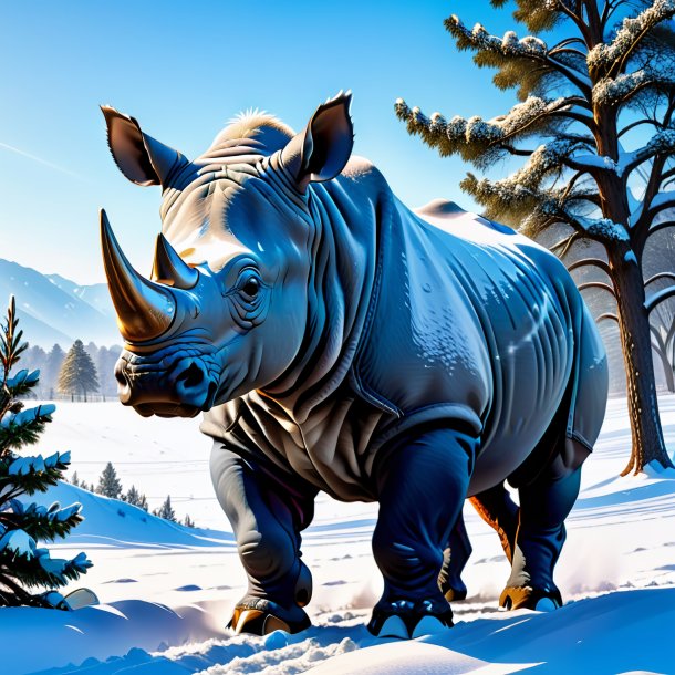 Pic of a rhinoceros in a jeans in the snow