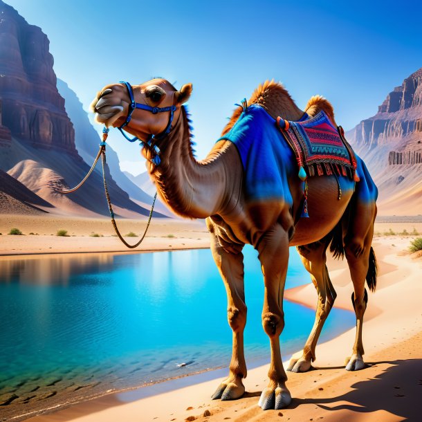 Image of a blue drinking camel