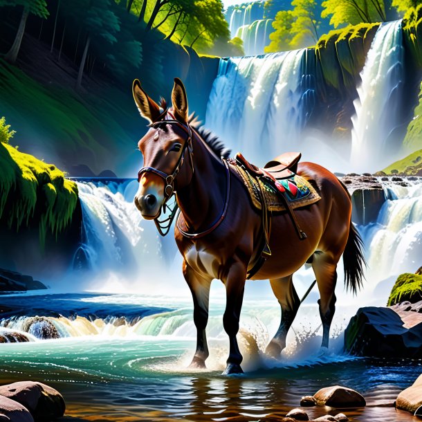 Photo of a playing of a mule in the waterfall