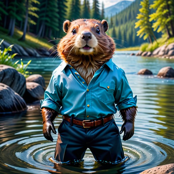 Image of a beaver in a trousers in the water