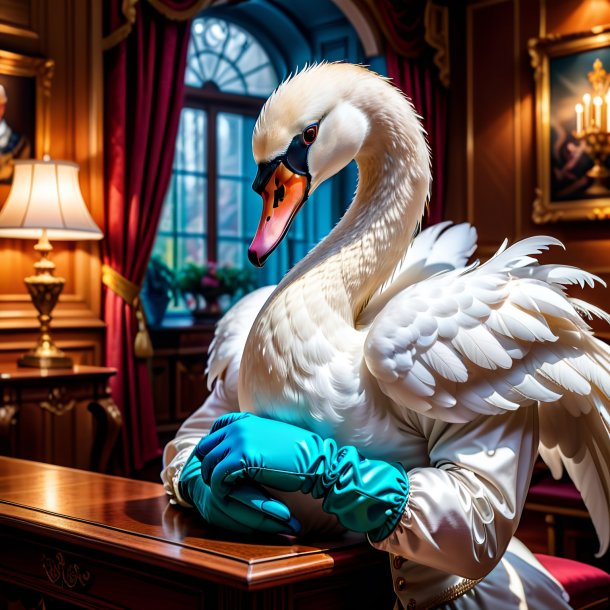 Picture of a swan in a gloves in the house