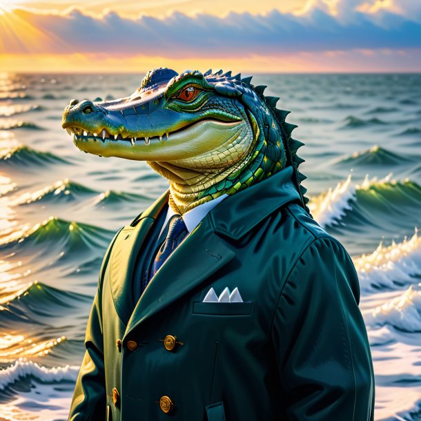 Image of a alligator in a coat in the sea