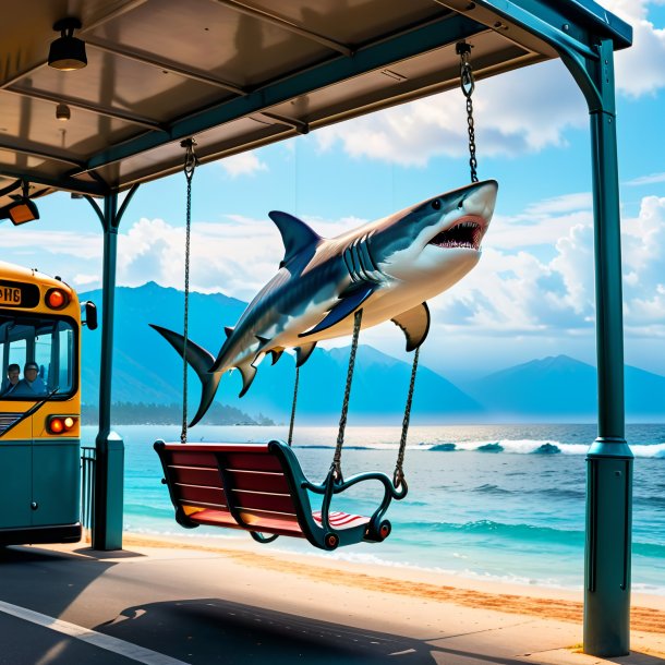 Imagem de um balanço em um balanço de um tubarão-martelo na parada de ônibus