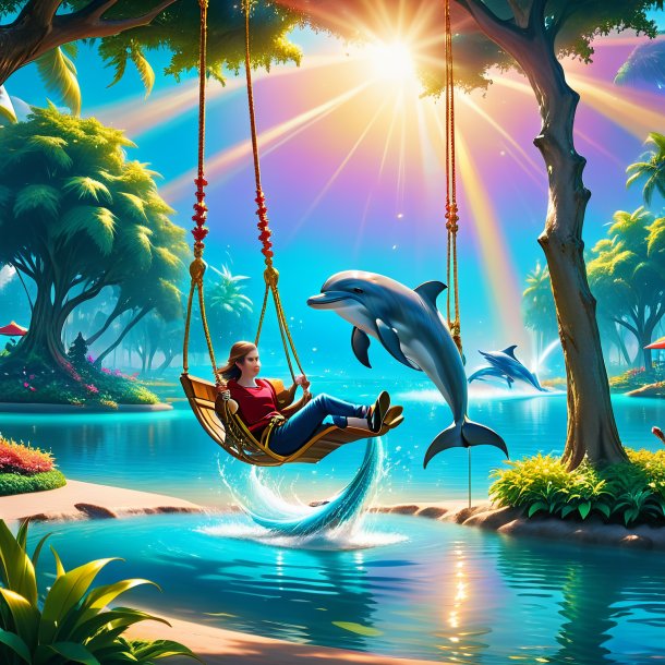 Picture of a swinging on a swing of a dolphin in the park